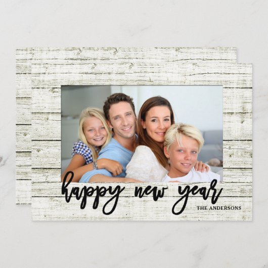 Rustiek Lijst Gelukkig Nieuwjaar Script Vakantiefo Feestdagenkaart (Voorkant / Achterkant)