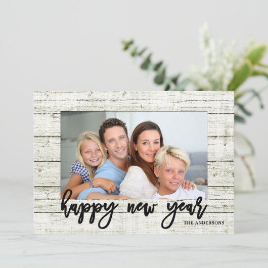 Rustiek Lijst Gelukkig Nieuwjaar Script Vakantiefo Feestdagenkaart (Staand voorkant)