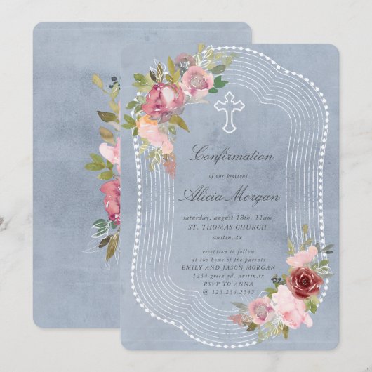 Rustiek Lijst Roze Bourgogne Bloemen Bevestiging Kaart (Voorkant / Achterkant)