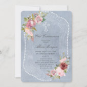 Rustiek lijst Roze Bourgogne Bloemen Eerste Commun Kaart (Voorkant)