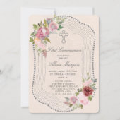 Rustiek lijst Roze Bourgogne Bloemen Eerste Commun Kaart (Voorkant)