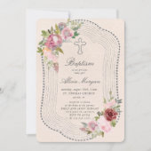 Rustiek Lijst Roze Bourgondië Bloemen Doop Kaart (Voorkant)