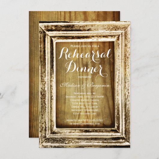 Rustiek Lijst Schuur Hout Repetitie Diner Uitnodig Kaart (Voorkant / Achterkant)