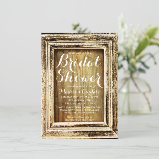 Rustiek Lijst Schuur Houten Bruidsdouche Uitnodigi Kaart (Staand voorkant)