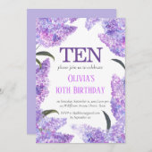 Rustiek Lila 10e Verjaardag Wildflower Verjaardag Kaart (Voorkant / Achterkant)