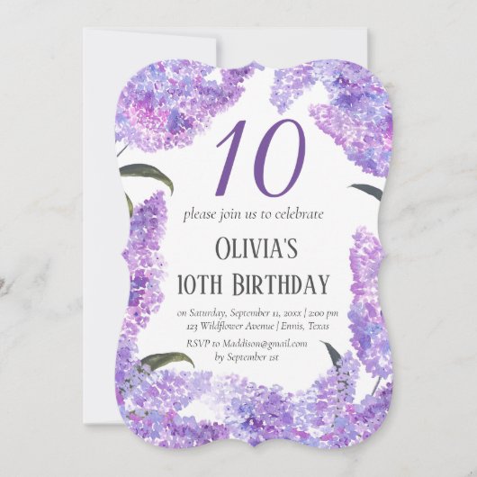 Rustiek Lila 10e Verjaardag Wildflower Verjaardag Kaart (Voorkant)