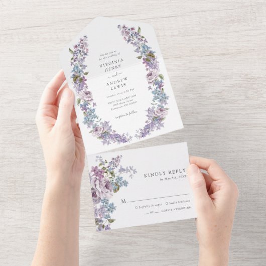 Rustiek Lila alles in één keer All In One Uitnodiging (Afscheurbaar)