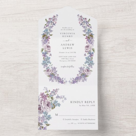 Rustiek Lila alles in één keer All In One Uitnodiging (Binnen)