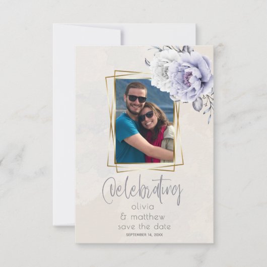 Rustiek Lila en Alabaster Pioen Bloemen Bruiloft Kaart (Voorkant)