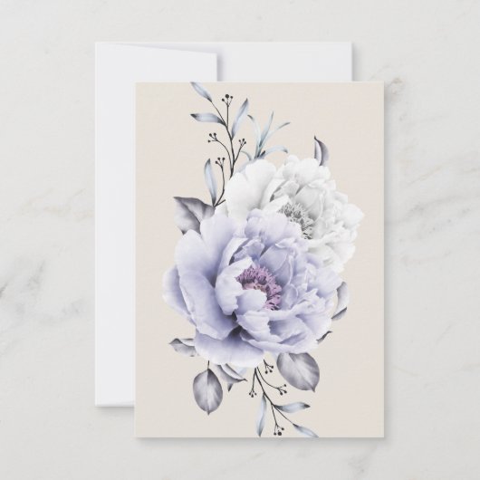Rustiek Lila en Alabaster Pioen Bloemen Bruiloft Kaart (Achterkant)