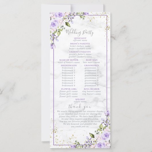 Rustiek Lila Lavendel Goud Marmer Bloemen Programm (Achterkant)