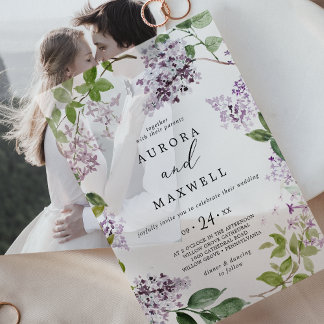 Rustiek Lila Modern Boho Waterverf Bloemen Huwelij Vellum Uitnodigingen