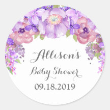 Rustiek Lila Paarse Bloemen Baby shower Label