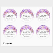 Rustiek Lila Paarse Bloemen Monogram Bruiloft Labe Ronde Sticker (Vel)