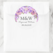 Rustiek Lila Paarse Bloemen Monogram Bruiloft Labe Ronde Sticker (Tas)