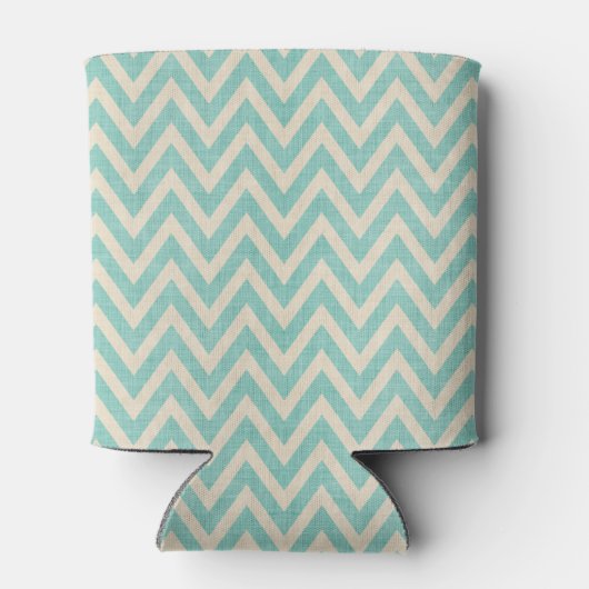 Rustiek Linnen Beige en Aqua Chevron Monogram Blikjeskoeler (Achterkant)