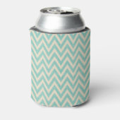 Rustiek Linnen Beige en Aqua Chevron Monogram Blikjeskoeler (Blikje Achterkant)