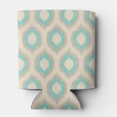 Rustiek Linnen Beige en Aqua Ikat Monogram Blikjeskoeler (Achterkant)