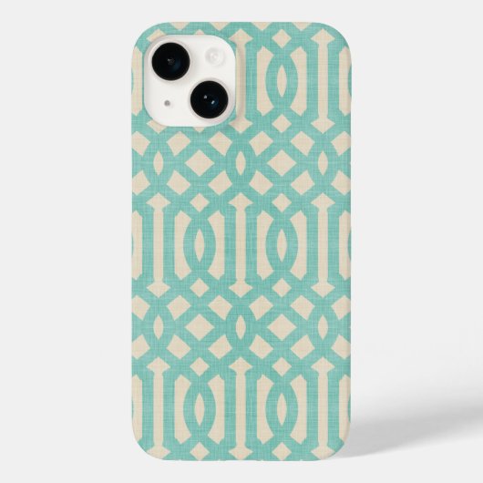 Rustiek Linnen Beige en Aqua Trellis Case-Mate iPhone Case (Achterkant)