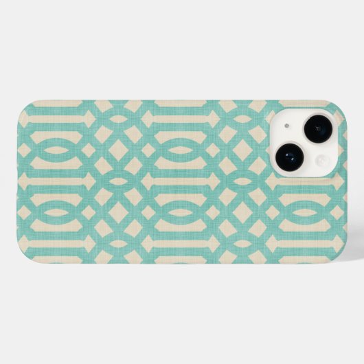 Rustiek Linnen Beige en Aqua Trellis Case-Mate iPhone Case (Achterkant (horizontaal))