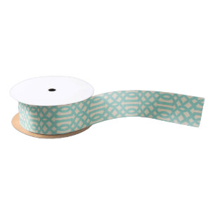 Rustiek Linnen Beige en Aqua Trellis Satijnen Lint