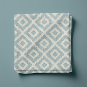 Rustiek linnen beige en blauwe Ikat diamanten Stof