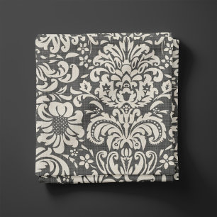 Rustiek Linnen Beige en Grijs Bloemen Damast Stof