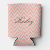 Rustiek Linnen Beige en Roze Chevron Monogram Blikjeskoeler (Voorkant)