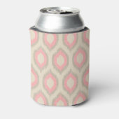 Rustiek Linnen Beige en Roze Ikat Monogram Blikjeskoeler (Blikje Achterkant)