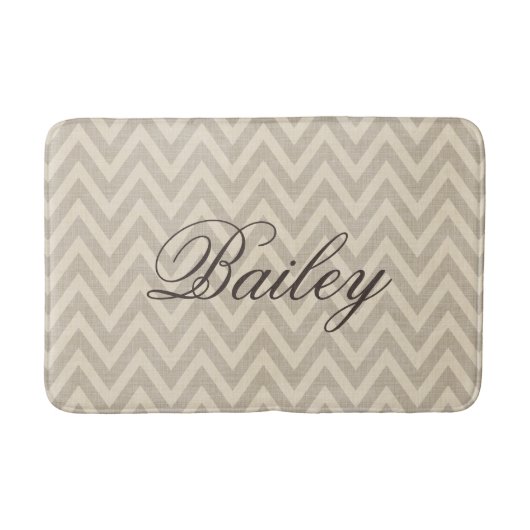 Rustiek Linnen Beige en Taupe Chevron Monogram Badmat (Voorkant)