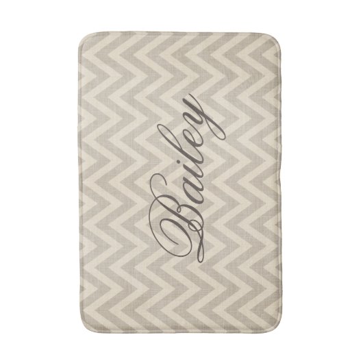 Rustiek Linnen Beige en Taupe Chevron Monogram Badmat (Voorkant Verticaal)