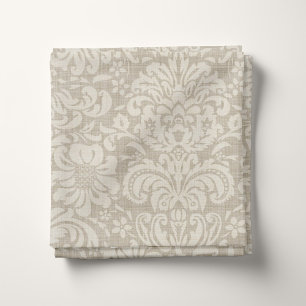 Rustiek Linnen Beige en Taupe Floral Damask Stof