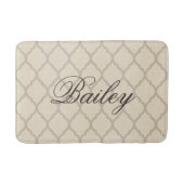 Rustiek Linnen Beige en Taupe Quatrefoil Monogram Badmat (Voorkant)