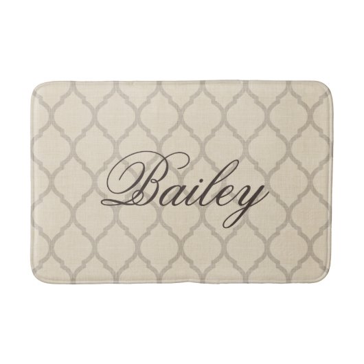 Rustiek Linnen Beige en Taupe Quatrefoil Monogram Badmat (Voorkant)