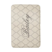 Rustiek Linnen Beige en Taupe Quatrefoil Monogram Badmat (Voorkant Verticaal)
