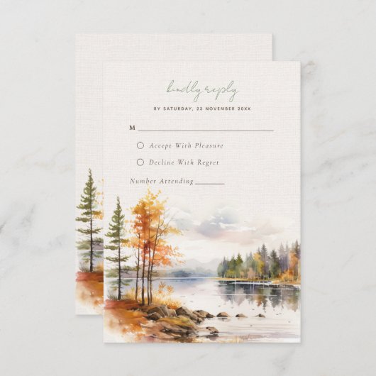 Rustiek linnen met herfst meer Bruiloft RSVP Kaart (Voorkant / Achterkant)