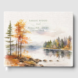 Rustiek linnen met herfst meer Wedding Guest Book Gastenboek