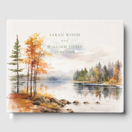 Rustiek linnen met herfst meer Wedding Guest Book Gastenboek (Voorkant)