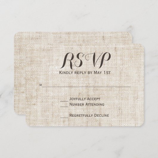 Rustiek  Linnen Ontwerp Wedding RSVP Kaart (Voorkant / Achterkant)