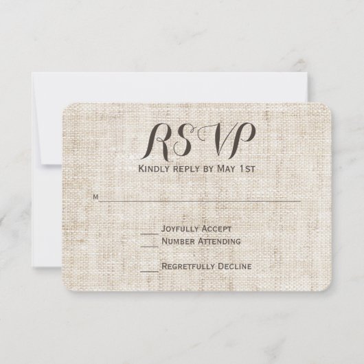 Rustiek Linnen Ontwerp Wedding RSVP Kaart (Voorkant)