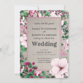 Rustiek Linnen Roze Bloemen Groene Botanicals Brui Kaart (Voorkant)