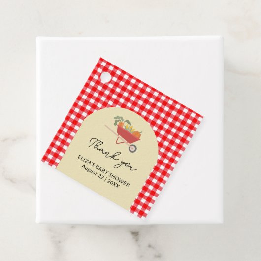 Rustiek lokaal geteeld Red Gingham Baby shower Bedankjes Labels (In situ)