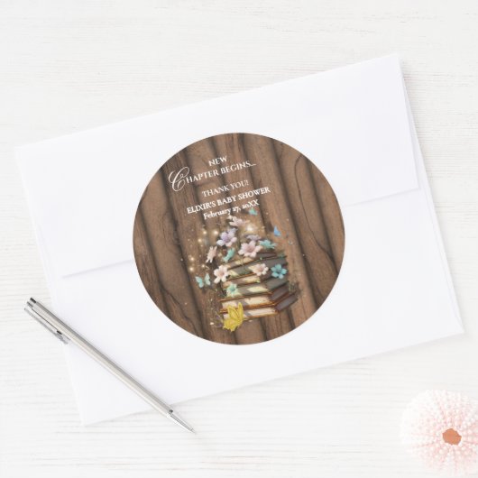 Rustiek Magische Storybooks Baby shower Ronde Sticker (Envelop)