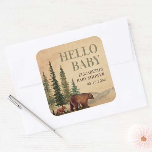 Rustiek Mama & Baby Beer Baby shower Vierkante Sticker (Envelop)