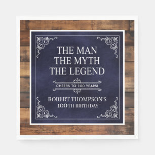 Rustiek Man Myth Legend 100th Birthday Blue Servet