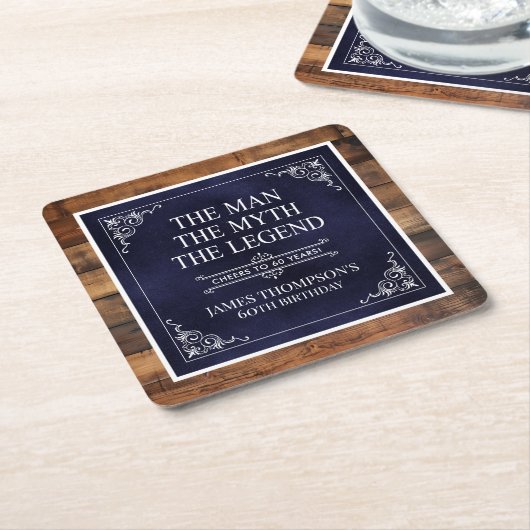 Rustiek Man Myth Legend 60ste Verjaardag Navy Blue Kartonnen Onderzetters (Schuin)