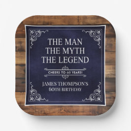 Rustiek Man Myth Legend 60ste Verjaardag Navy Blue Papieren Bordje