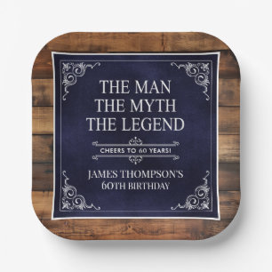 Rustiek Man Myth Legend 60ste Verjaardag Navy Blue Papieren Bordje