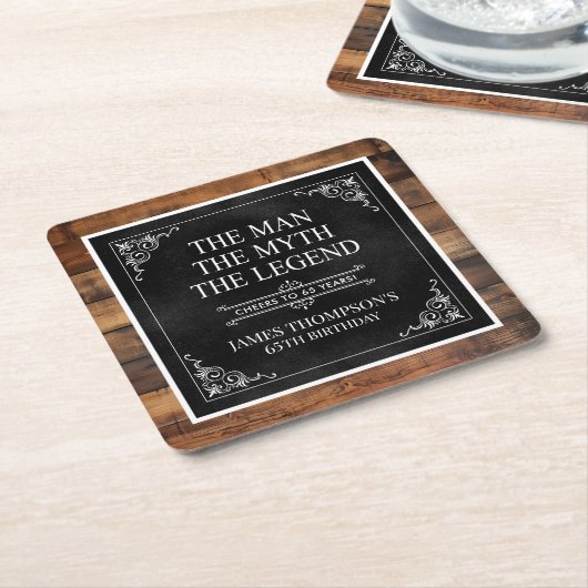 Rustiek Man Myth Legend 65th Birthday Black Kartonnen Onderzetters (Schuin)