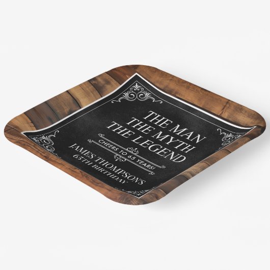 Rustiek Man Myth Legend 65th Birthday Black Papieren Bordje (Gebogen)